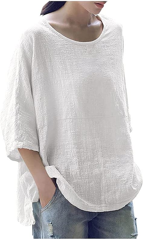 Casual Cotton And Linen 3 4 Sleeve Summer Tops For Women Loose Three