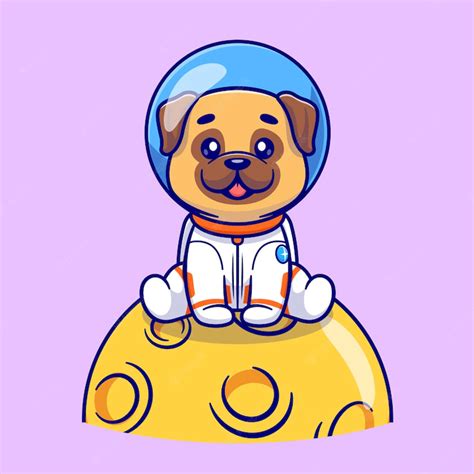 Premium Vector Cute Pug Dog Astronaut Sitting On Moon Cartoon Vector