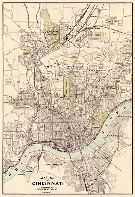 Cincinnati Map Old Map Of Cincinnati Fine Reproduction Etsy