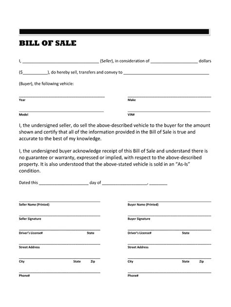 Free Printable Bill Of Sale For Camper