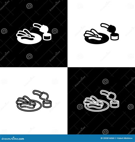 Set Churros And Chocolate Icon Isolated On Black And White Background