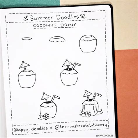 Coconut Drink Beach Doodles Summer Doodles Step By Step Doodles