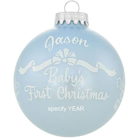 Personalized Babys First Christmas Glossy Blue Glass Ornament 1599