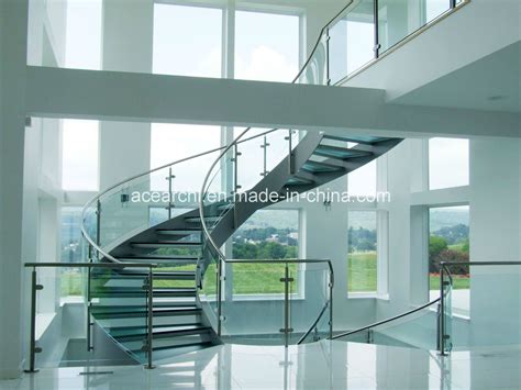 Curved Glass Staircase Helical Staircase With Frosted Glass Tread