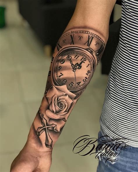 Black Rose Tattoo And Clock Clock And Rose Tattoo Best Sleeve