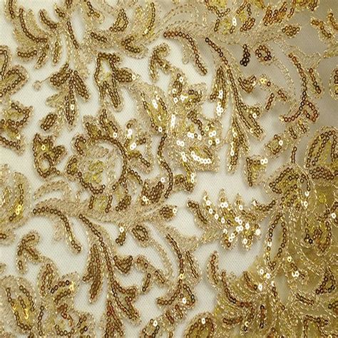 2018 Hot Sale Heavy Gold Thread Sequin Lace Fabric Embroidered Wedding