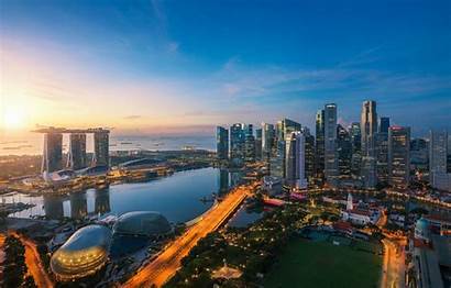 Singapore Panorama Building Singapur Lake Field Desktop