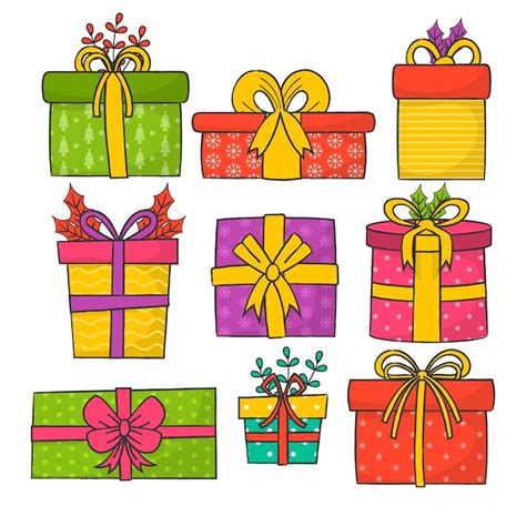 Pack De Cadeaux De Noël Dessinés Vecteur Gratuite