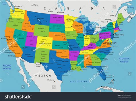 Colorful United States America Political Map Stock Vector 288946085