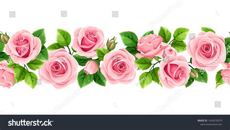Vector Horizontal Seamless Garland Pink Roses เวกเตอร์สต็อก ปลอดค่า