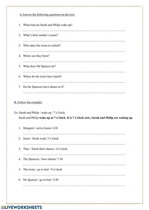 The Twins Daily Routine Worksheet Daily Routine Worksheet Reading