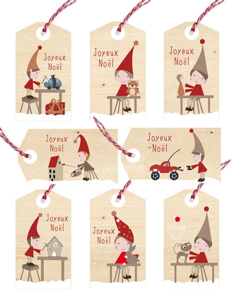 De belles étiquettes pour donner la dernière touche à vos cadeaux. Kit de 8 étiquettes cadeaux lutins de Noël exclusives