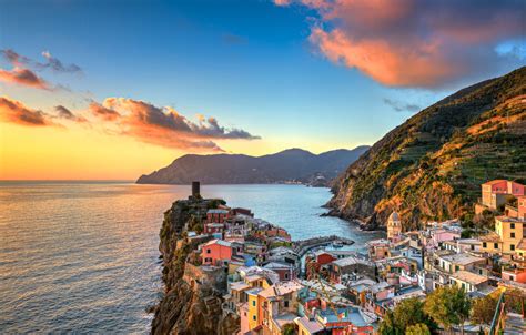 Wallpaper Sea Sunset Mountains Coast Building Italy Italy The
