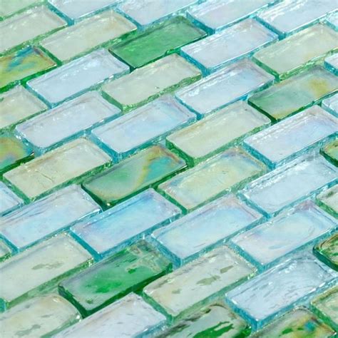 Iridescent Glass Mosaic Tile Aqua Blend 1x2 Mineral Tiles