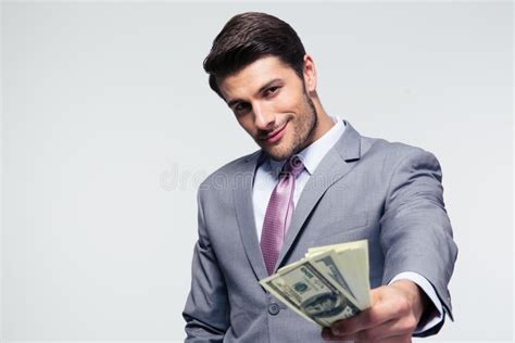 Happy Businessman Giving Money On Camera Stock Image Image Of Giving