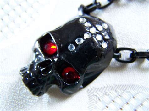 Black Skull Pendant With Swarovski Crystal Eyes On Black Chain Etsy