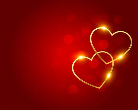 Free Vector Lovely Golden Hearts On Red Bokeh Background