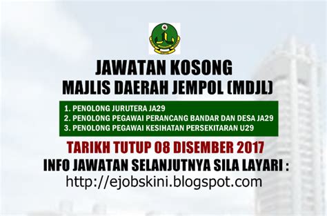 Jawatan Kosong Majlis Daerah Jempol (MDJL) - 08 Disember 2017
