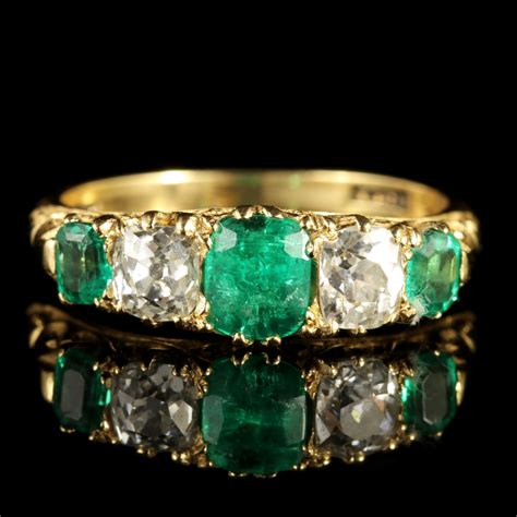 Antique Victorian Emerald Diamond Ring 18ct Gold Circa 1900 500590