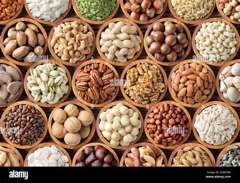 Collection Nuts And Seeds Background Healthy Snacks For Food Stock