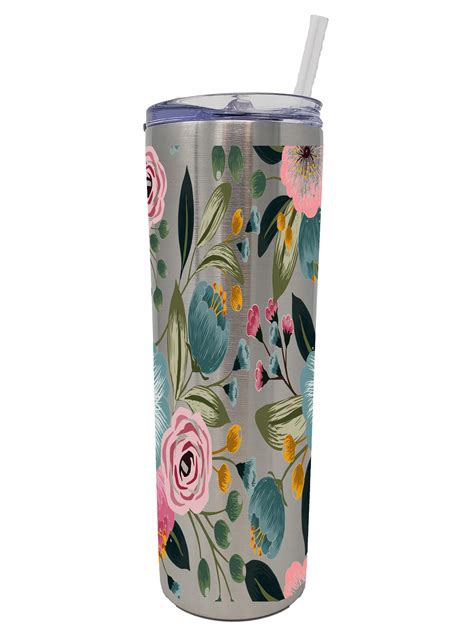 Stainless Steel Skinny Tumbler With Straw Lid 20 Oz Double Wall