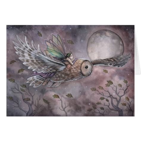 Soaring Owl And Fairy Art Card By Molly Harrison