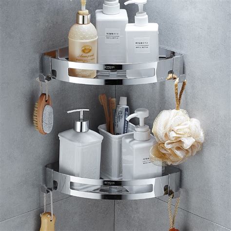 2 Pack Corner Shower Caddy Adhesive Bath Shelf With Hooks Etsy Uk