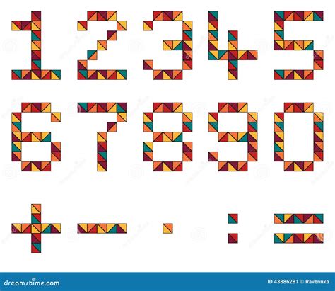 Set Of Numbers And Math Symbols In Geometric Style Made Of Color Stock