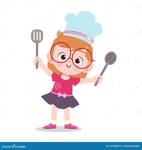 Happy Kid Cooking Chef Vector Illustration Stock Illustration