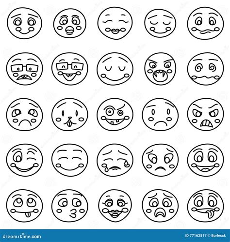 Hand Drawing Of Emoticons Or Vector Doodle Emotional Faces Stock Vector
