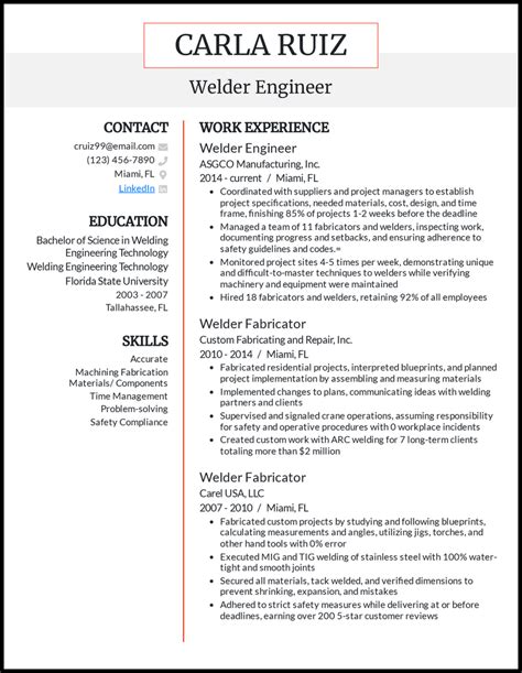 Welder Fabricator Resume Sample