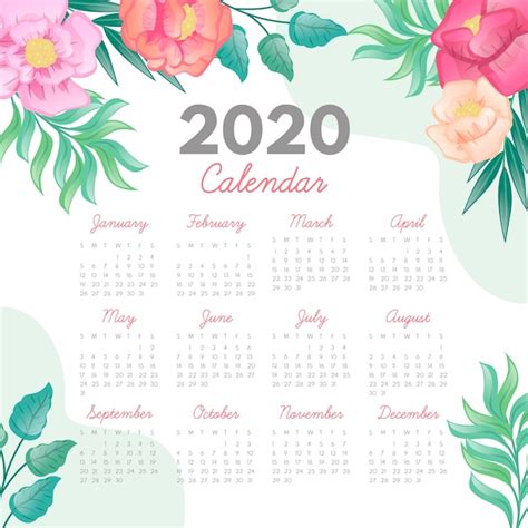 Modelo De Calendário Floral 2020 Vetor Grátis