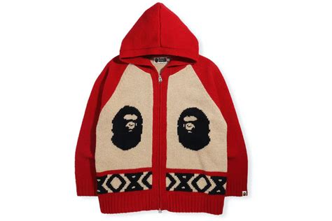 Bape Ape Head Knit Zip Hoodie Red Mens Fw21 Us