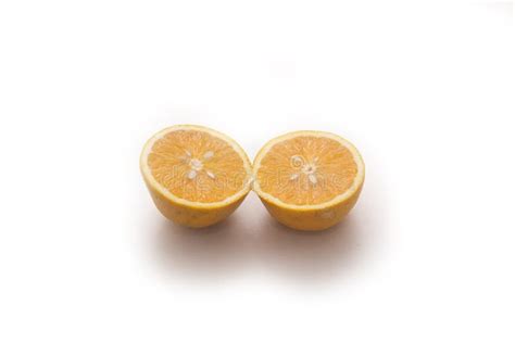 Orange Fruit With Orange Slices And Leaves Isolated On White Stock