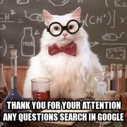 Meme Chemistry Cat Thank You For Your Attention Any Questions Search