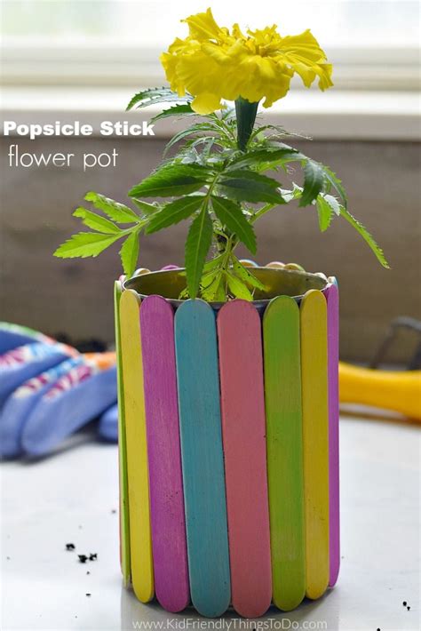 Painted Popsicle Stick Flower Pot Craft Kid Friendly Things To Do