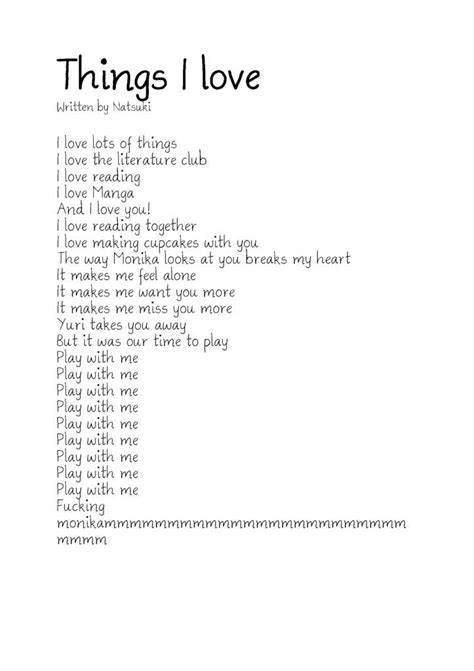 Things I Love ~natsuki Poem~ Doki Doki Literature Club Amino