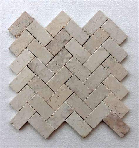 Cream Herringbone Stone Mosaic Tile Pebble Tile Shop