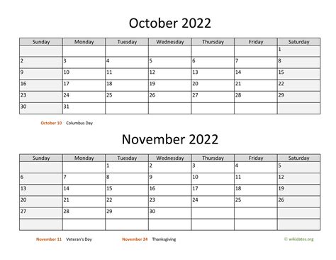 October And November 2022 Calendar