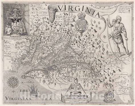 Historic Map Virginia Discovered And Discribed By Captain John Smith