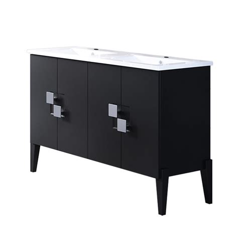 48 inch bathroom vanities are perfectly suited to nearly any master bathroom, and are perfectly serviceable for many smaller full and even half baths. Bellaterra 48 Inch Black Double Sink Vanity with White Ceramic Countertop 804366-D-BL | Keats ...