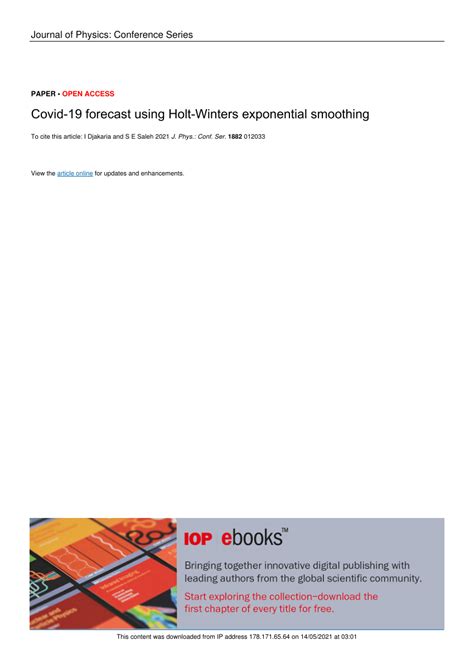 Pdf Covid Forecast Using Holt Winters Exponential Smoothing