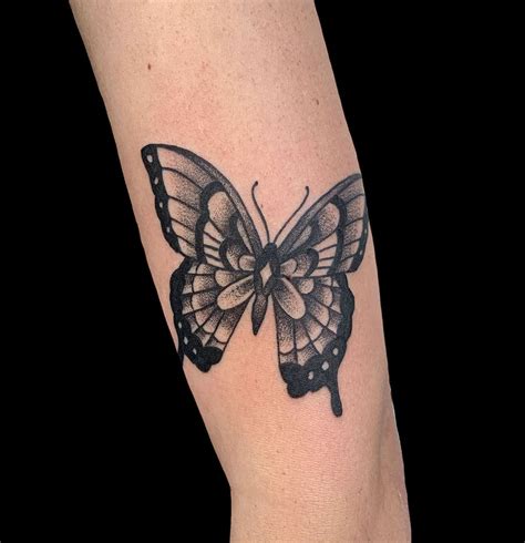 Arm Black And Grey Butterfly Traditionalamericana Tattoo Slave To The Needle