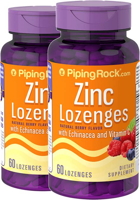 Zinc Lozenges With Echinacea And C Natural Berry Flavor 2 X 60 Lozenges Pipingrock Health Products