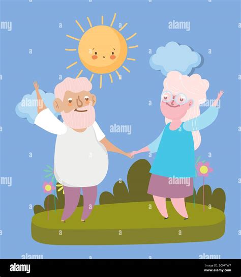 feliz día de los abuelos dibujos animados de la pareja de edad avanzada abuelo abuela