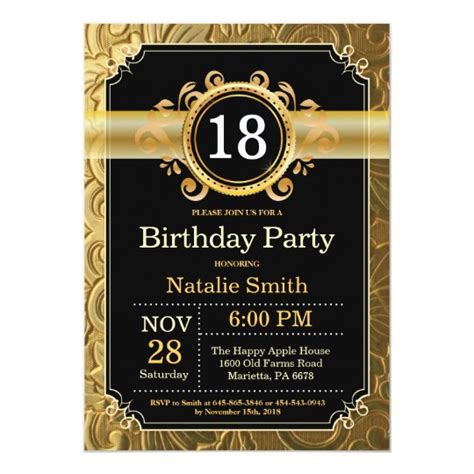 18th Birthday Invitation Black And Gold Glitter Au