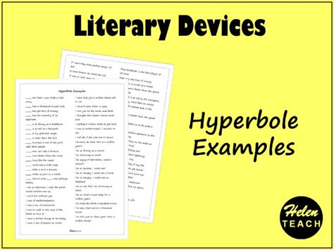 Literary Devices Hyperbole Examples Teaching Resources