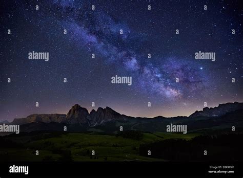 Milky Way Over Alpe Di Siusi Also Known As Seiser Alm In Dolomites