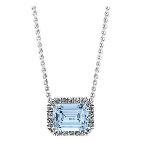 461 Carat Emerald Aquamarine Diamond Halo Platinum 950 Necklace