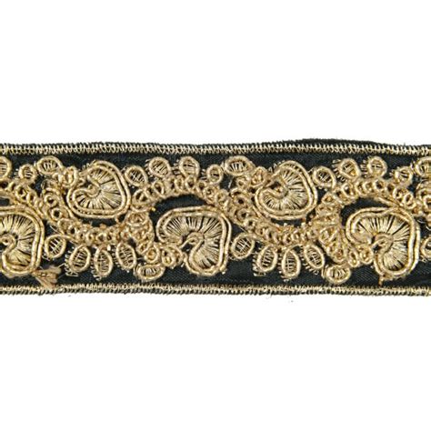 Metallic Indian Trim Black Pale Gold Shine Trimmings And Fabrics